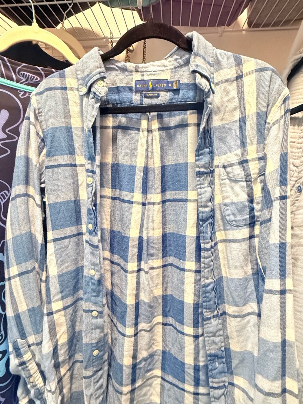 Ralph Lauren Light Blue and White Plaid Cotton Button-Down Shirt